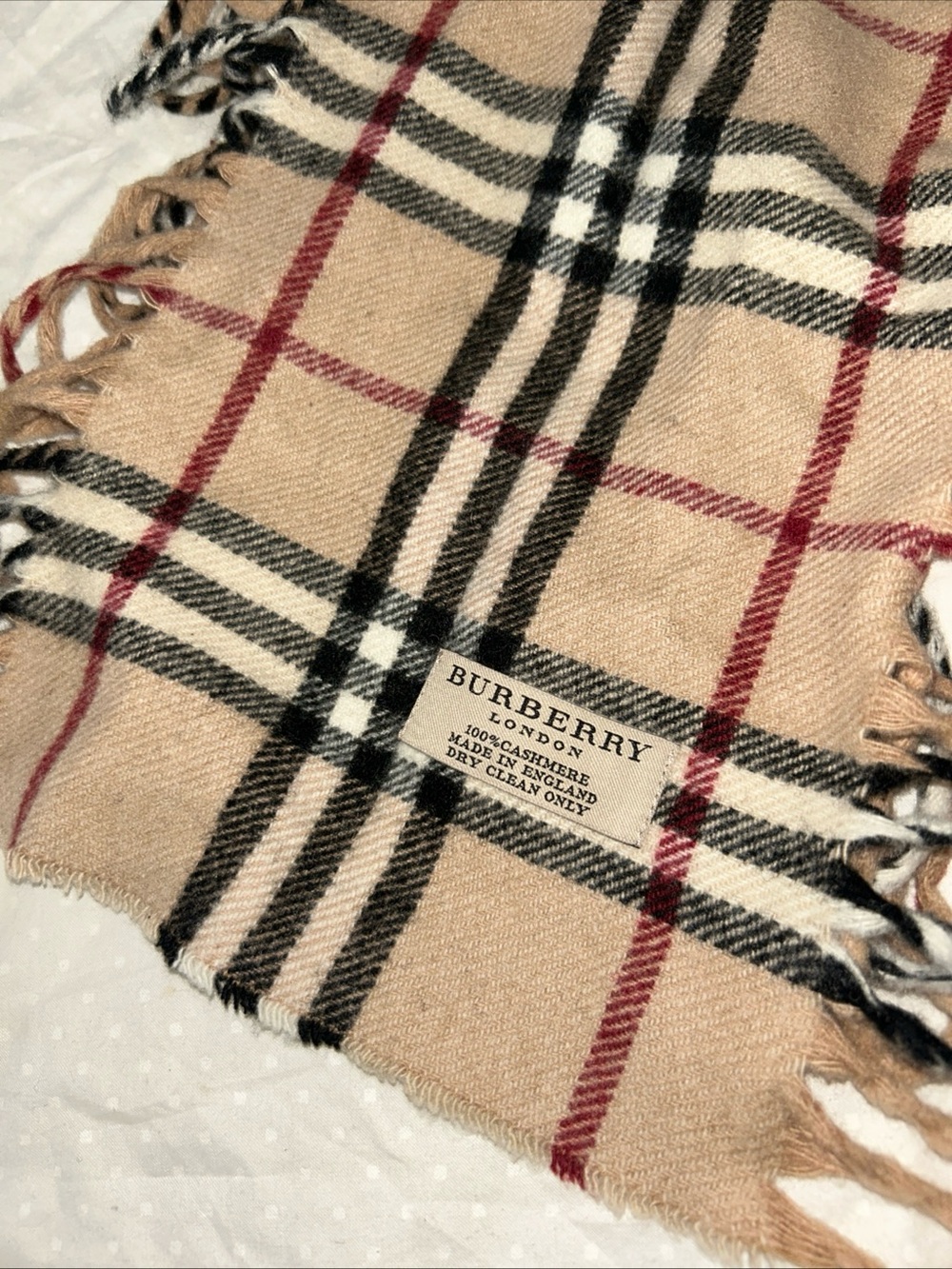 Burberry Cashmere Nova Check Scarf Classic Beige Plaid Fringe - Picture 2 of 9